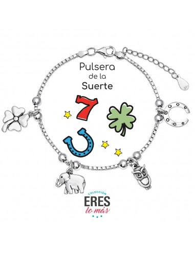 Pulsera Suerte Plata Rodiada 1ª Ley 925mm