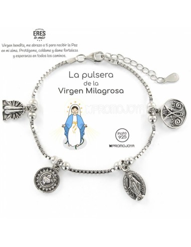 Pulsera Virgen La Milagrosa Plata Rodiada 1ª Ley 925mm
