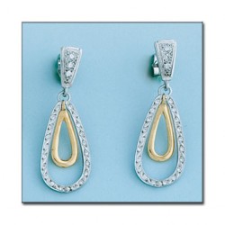 Pendientes Largos Bicolor Circonitas Señora Oro 1ª Ley 18 Kilates