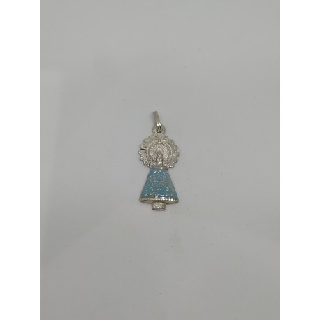 Medalla Virgen Del Pilar Manto Esmalte Color Azul Plata 925mm
