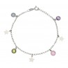 Pulsera Tobillera Estrellas y Piedras Plata de Ley 925mm